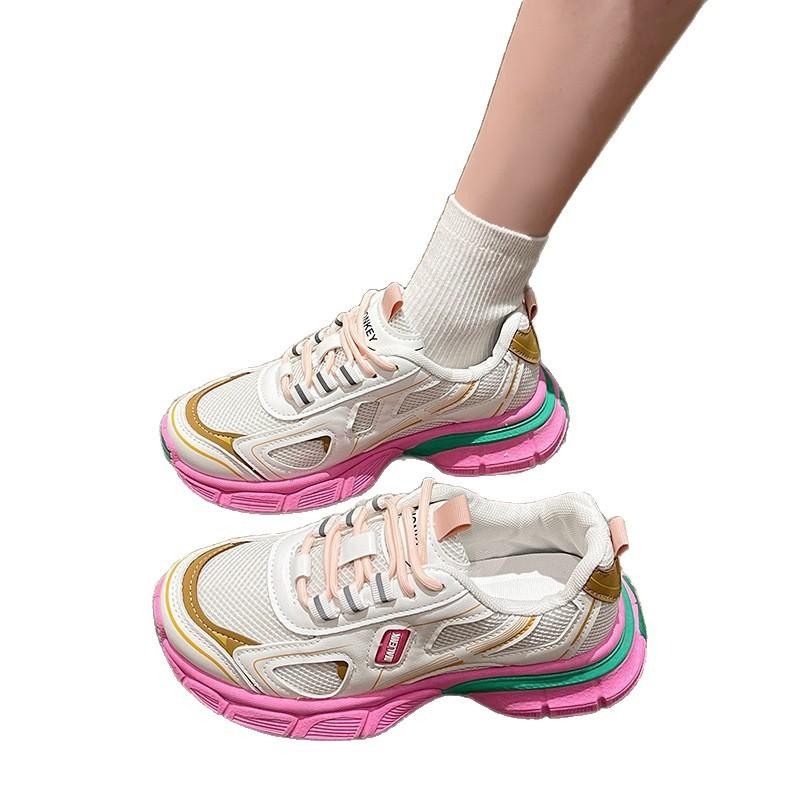 Factory direct sales dad shoes 2025 spring new thick-soled heightened mesh breathable thin sports shoes versatile women's shoes