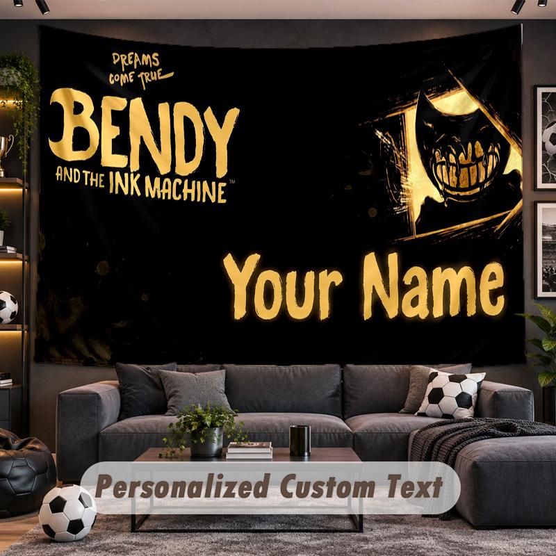 Bendy and the Ink Machine Personalized Tapestry Support Custom Name, Wall Art Home Decoration