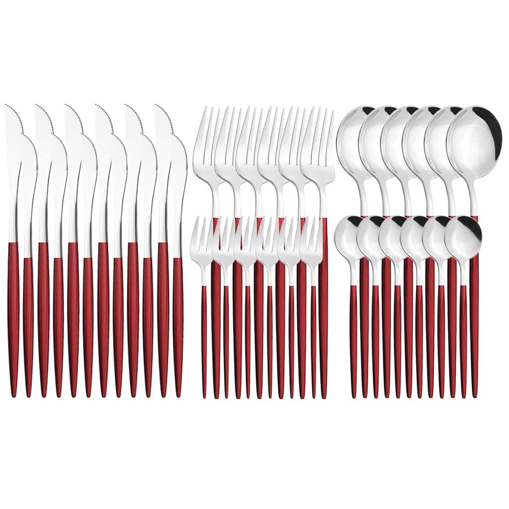 36Pcs Black Gold Cutlery Set Mirror Silverware Stainless Steel Dinnerware Dessert Knife Cake Fork Spoon Tableware Flatware Kitchen Wedding Accessories