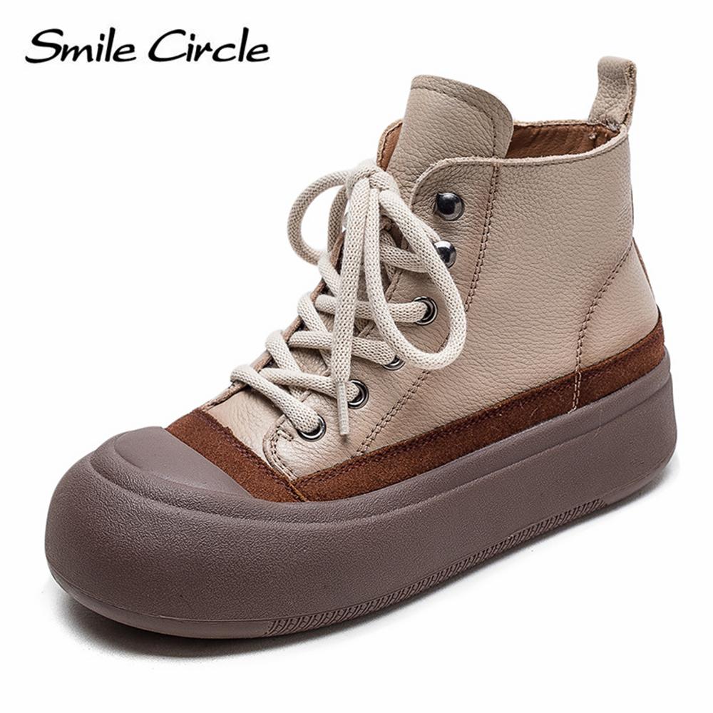 

Женские туфли на плоской подошве из натуральной кожи, туфли с высоким берцем и толстой подошвой с круглым носком, модная удобная повседневная обувь 35 бежевый