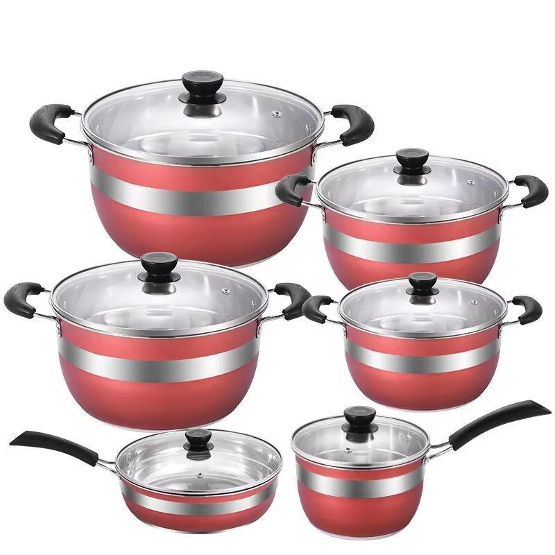 12-Piece Stainless Steel Cookware Set with Thickened Composite Bottom: Includes Frying Pan, Soup Pot, and Milk Pot.
