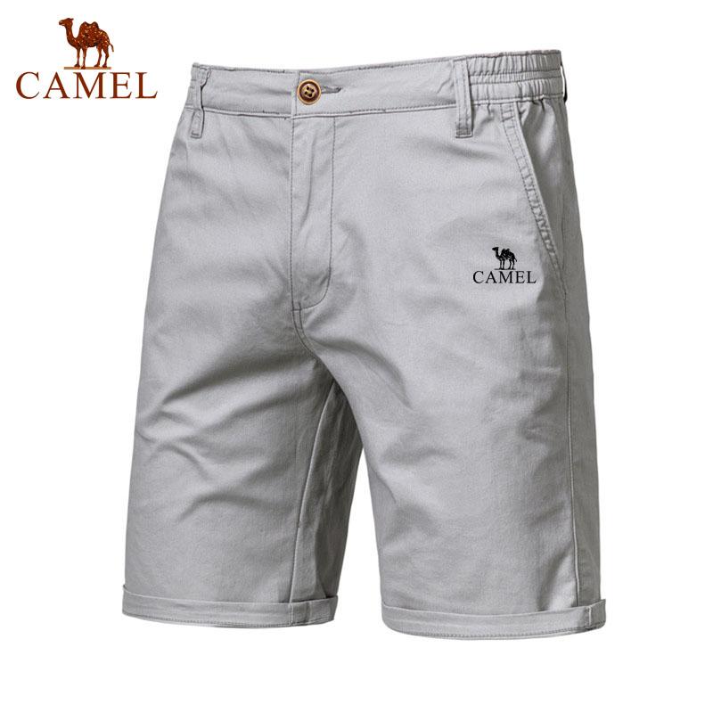 Camel Sommer Broderte Bomull Ensfargede Shorts for Menn Høy Kvalitet Casual Business Sosial Elastisk Midje Badeshorts
