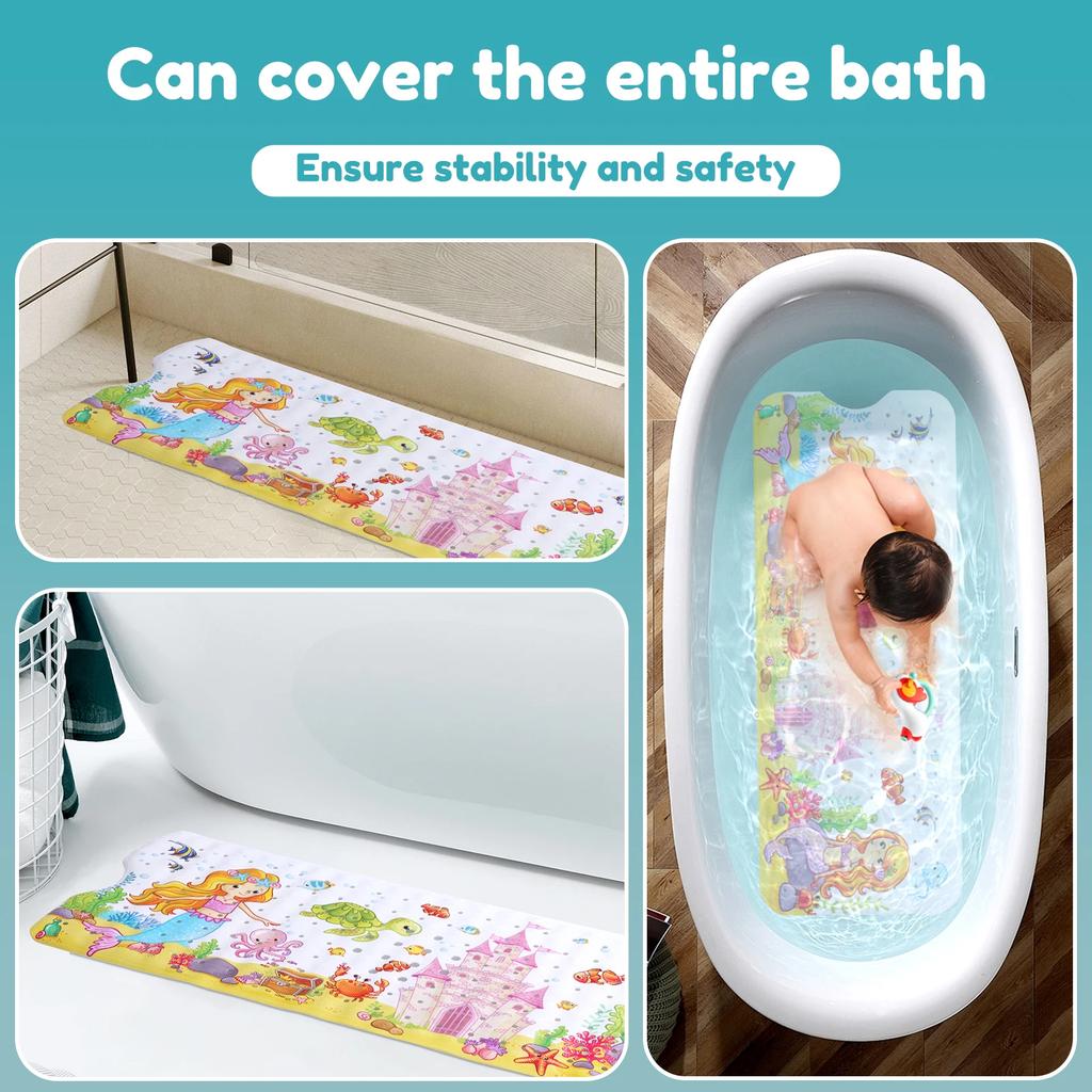 Cute Cartoon Patterned Kids Bath Mat with Suction Cups Nonslip Shower Mat Machine Washable Bathtub Mat for Home Inside