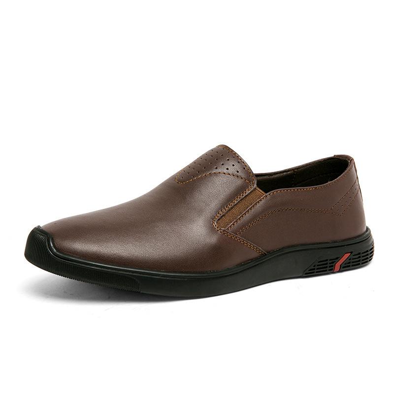 

Autumn men s shoes soft sole one pedal British loafer beanie shoes cowhide work men s business dress casual leather shoes 44 коричневый