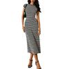Striped Knitted Dress Sleeveless Slim One-step Skirt Medium and Long Women's Clothing