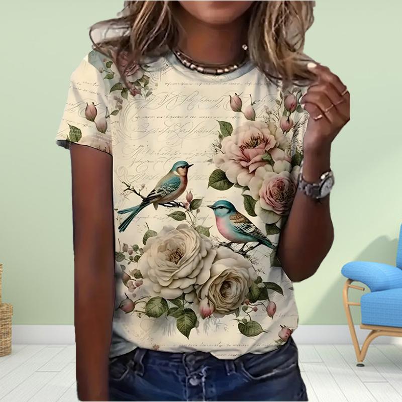 Fashion WomenBailing Bird Butterfly Print T Shirt Funny Casual O-neck Short Sleeves T-shirt Summer Female Tee Shirt