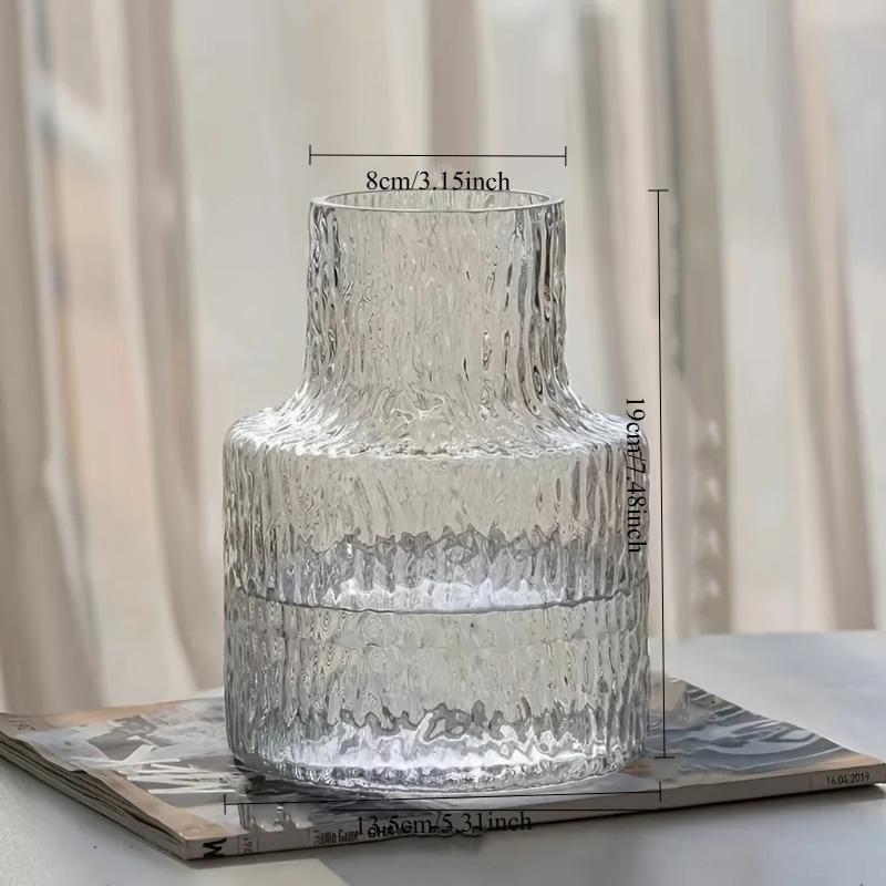 Ripple Textured Glass Vase, Clear Ice Pattern Flower Vase for Home Decor, Modern Minimalist Floral Arrangement Vase белый