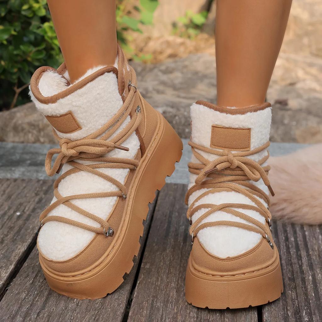 Fashionable Large Size Snow Boots Women's Cross Tie Thick Bottom Warm Cotton Boots Trendy Rubber Upgraded Version 2026
