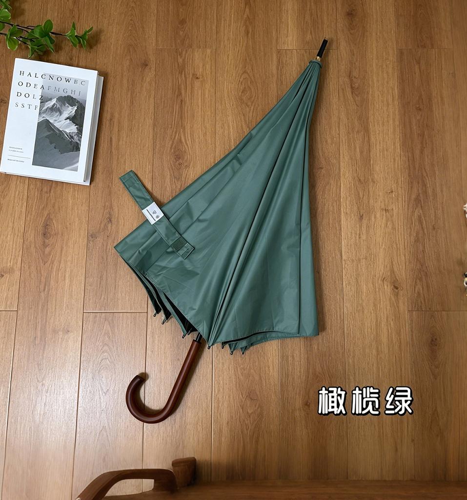 Retro wind automatic log curved handle business umbrella wholesale straight rod weather and rain umbrella custom advertising long handle parasol