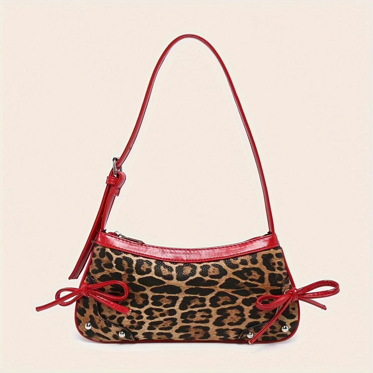 Leopard print Y2K bow lightweight, stylish and versatile underarm shoulder bag, a minimalist underarm commuter bag, perfect for dates. цветной печати леопарда