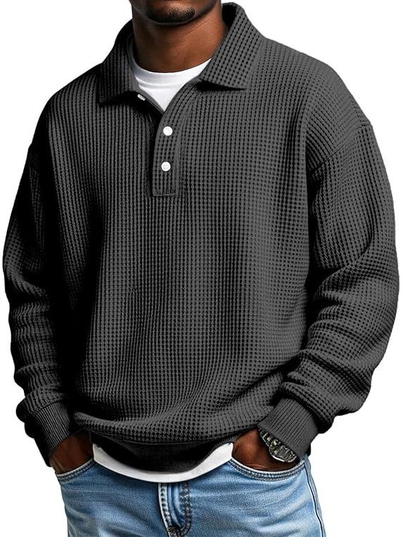 2025 Men's Retro Casual Waffle Knit Long-Sleeved Polo Shirt