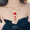 Irregular Metal Resin Oval Earrings European and American Exaggerated Niche Collarbone Chain Light Luxury High-end Jewelry Set