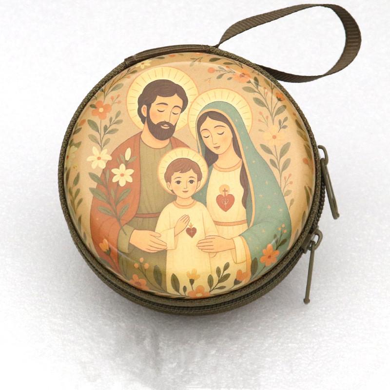 Religious Iron Artwork Rosary Bag Zippered Storage Pouch Organizer for Prayer Beads Travel Church Accessories