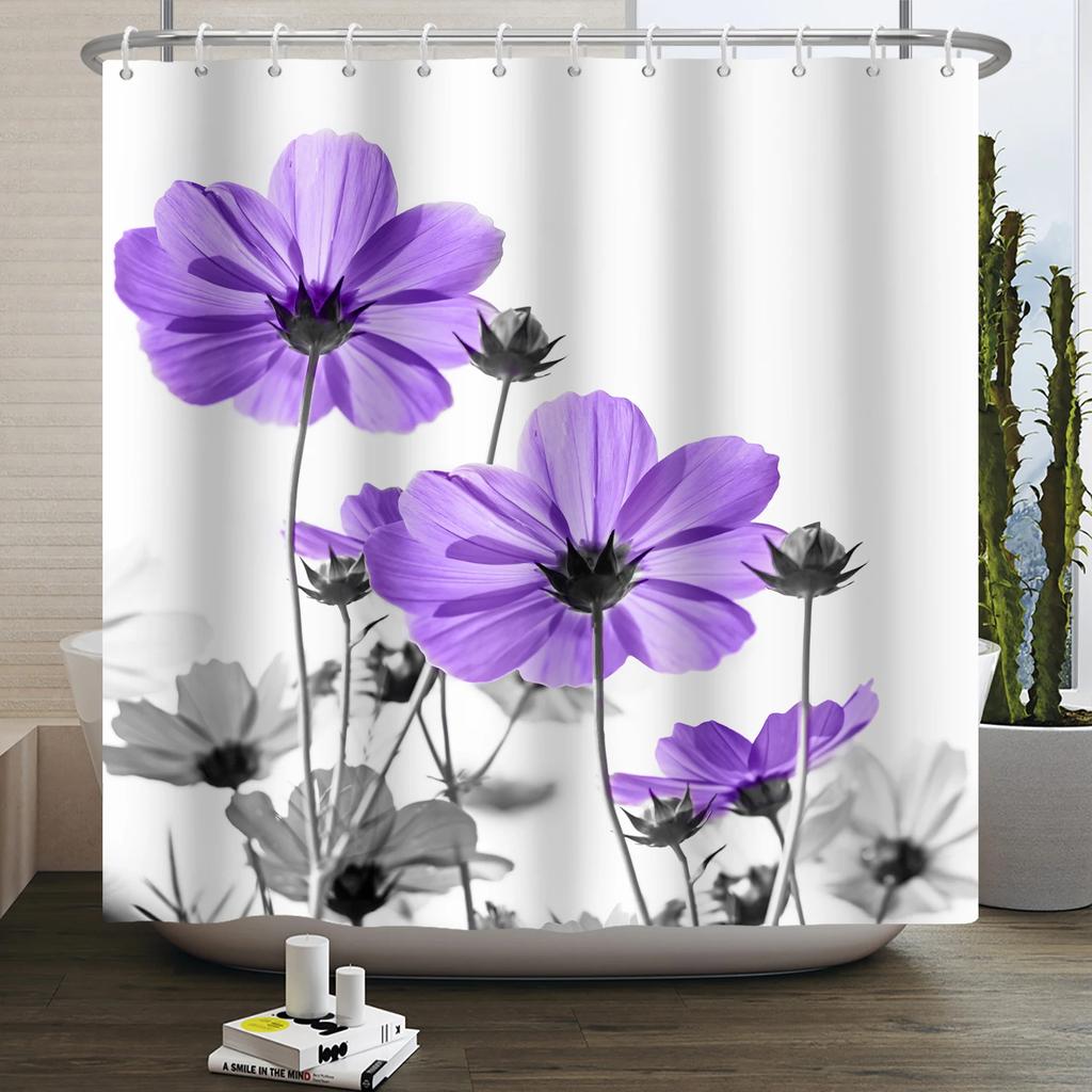 Ink Painting Flower Shower Curtain Elegant Daisy Abstract Floral Bathroom Curtain Creative Simple Waterproof Bath Curtain Decor