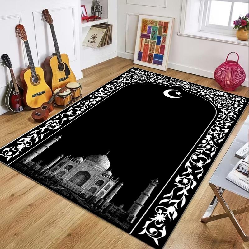 Vintage islámská modlitební podložka, Koberec s potiskem Taj Mahal, Protiskluzová muslimská kobereček na bohoslužbu, Dárek k ramadánu pro muslimské rodiny, Kusový koberec