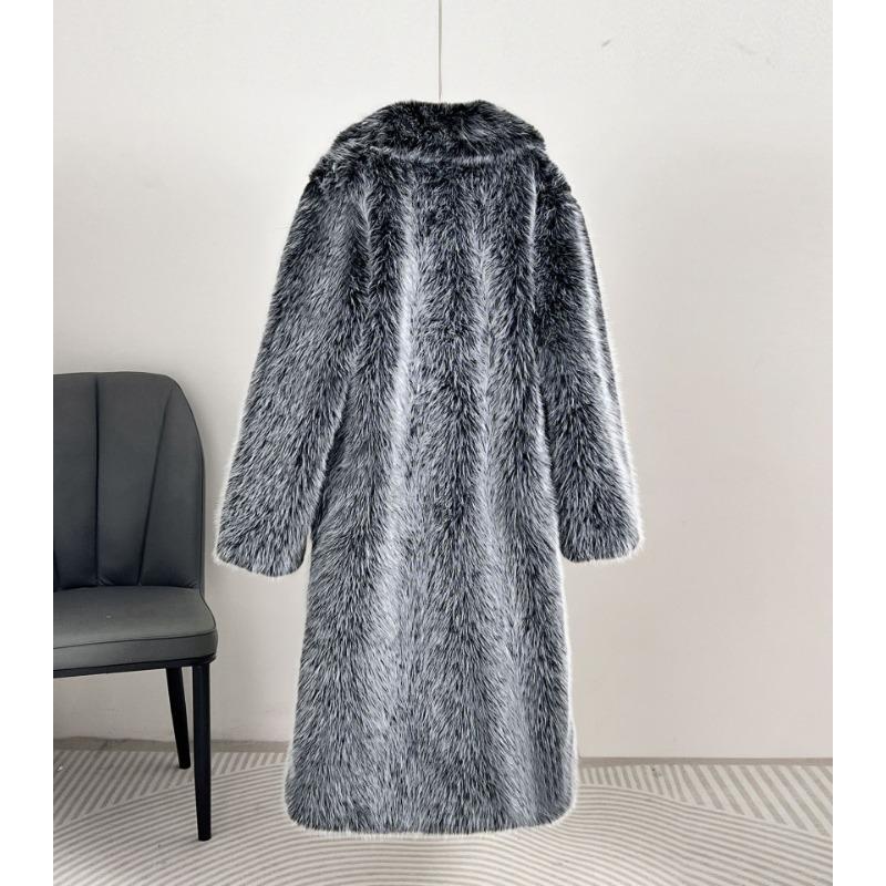 

Winter Women s Faux Fur Long Coat Lapel Warm Thickened Overcoat S