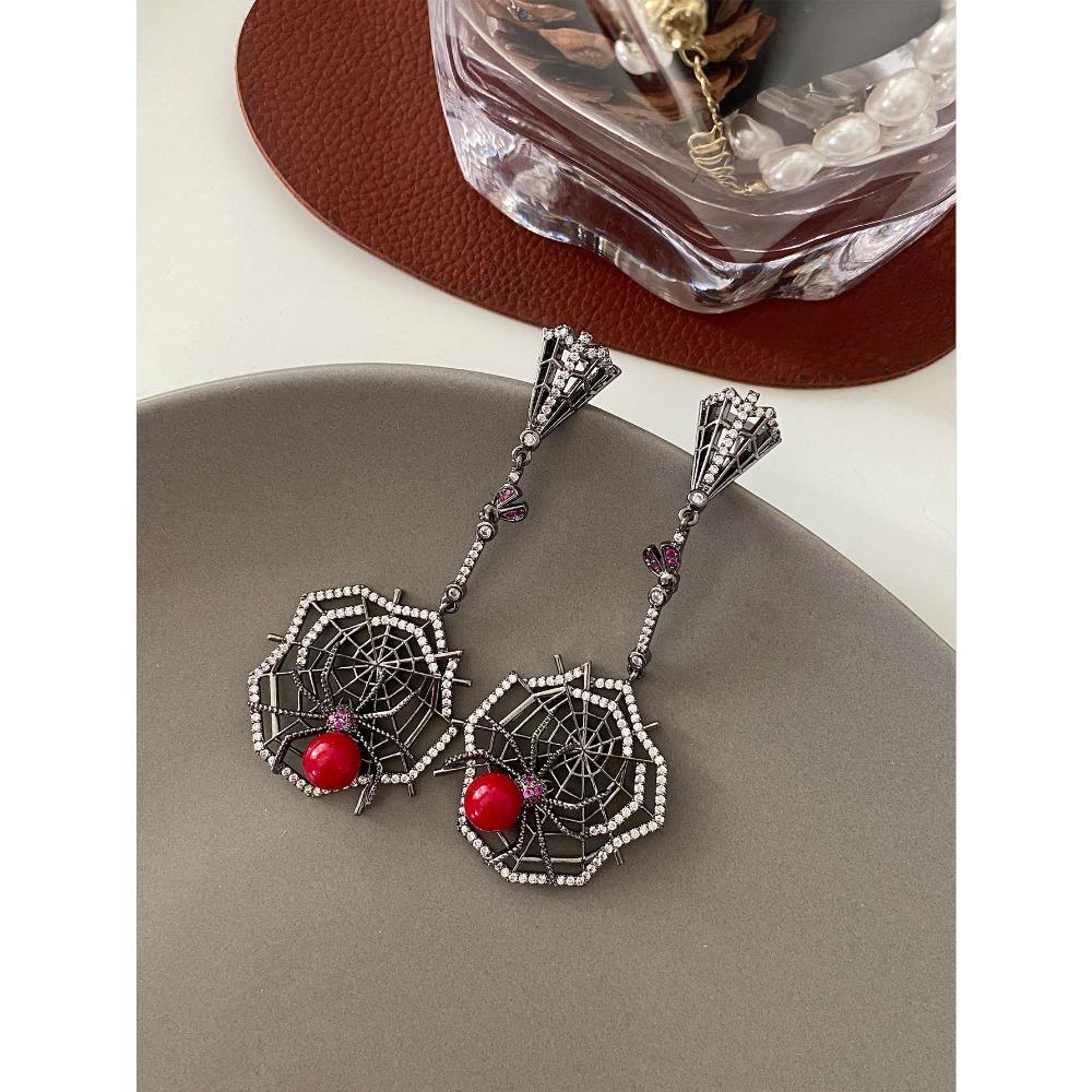 Cercei cu țesut de păianjen negru Set de diamante creativ Cercei lungi de ultimă generație Moda Cercei exagerați întunecați Femei