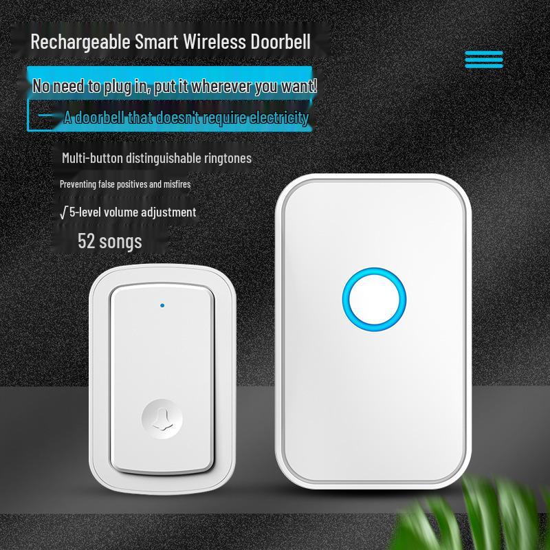 Wireless Rechargeable Doorbell with Long-Range Remote, Waterproof Design, and Smart Reminder Function.