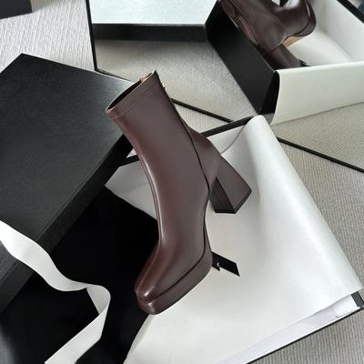 Heißer Verkauf Schuhe für Frauen Reißverschluss Damenstiefel Herbst Square Toe Solid High Heels Wasserdicht Mode Kleid Pendlerstiefel
