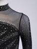 Girls Figure Skating Dress Long Sleeve Sparkling Rhinestones Color Block Patchwork Stage Performance Costume