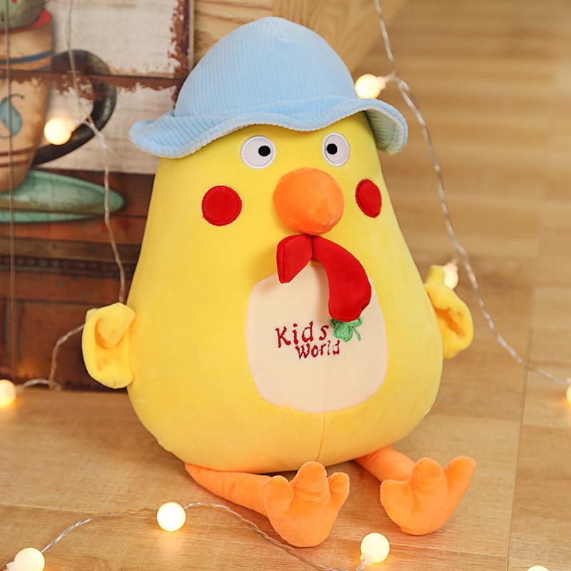 New Hot Creative Yellow Chick with Hat Stuffed Animal Plush Toy Cute Chicken Doll Soft Cartoon Pillow Cushion Kid Birthday Gifts