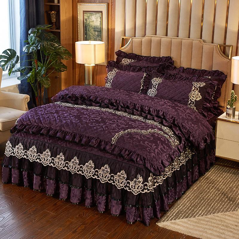 Europe Velvet King Size 4pcs Bedding Set Luxury Comforter Cover Quilted Lace Bedskirt Soft Warm Queen with Two Pillowcases