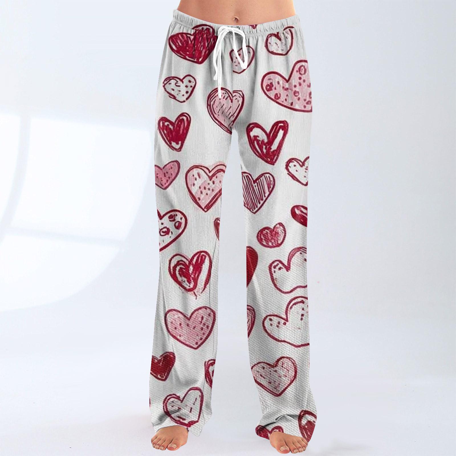 Women s Fashionable Loose Casual Trousers With Valentine s Day Heart Print L