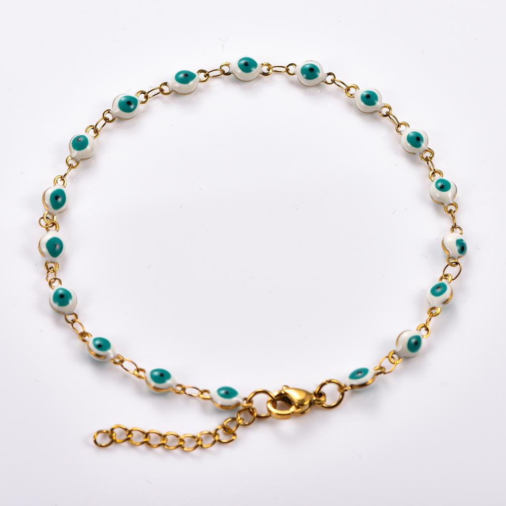 4mm Stainless Steel Round Turkish Evil Eye Bracelet Link Hand Chain for Women Girl Wristband Anklets Metal Jewelry Summer Gift