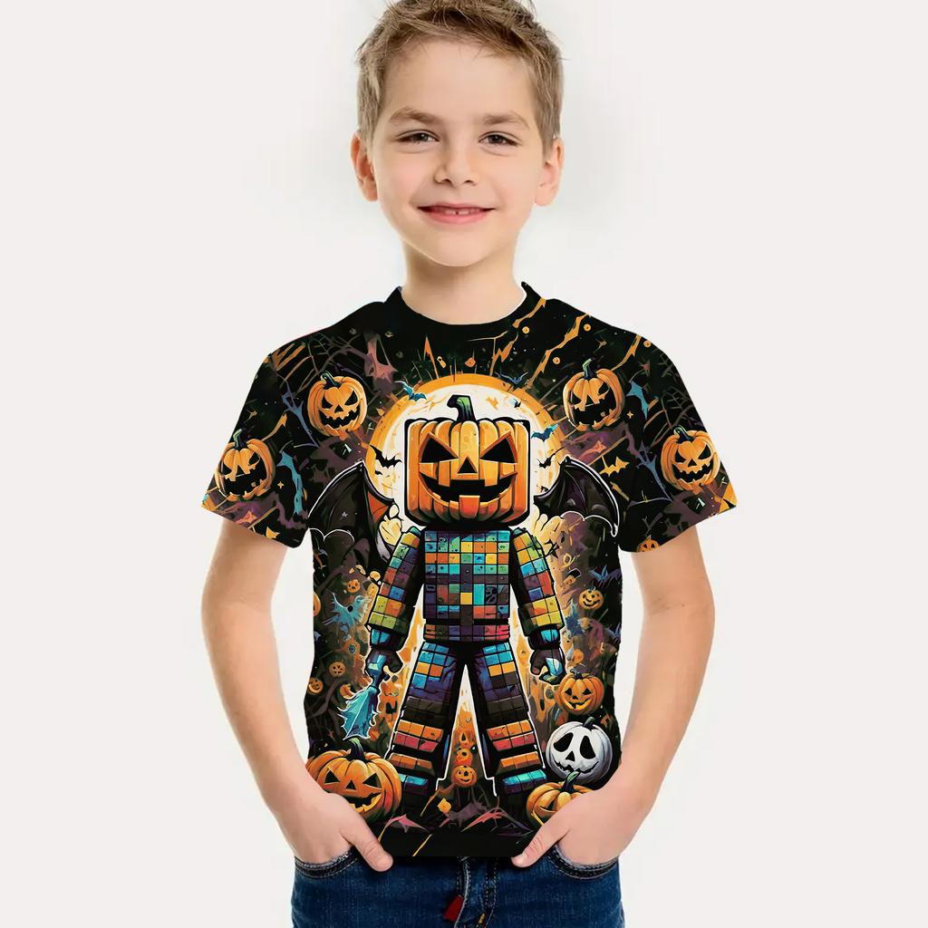 Kinder Halloween 3D Bedrucktes T-Shirt Modisches Mädchen Jungen Kurzarm T-Shirt Halloween Geschenk für T-Shirt