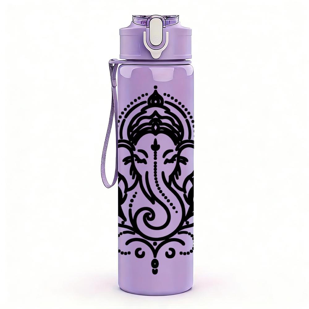 1PC Ganesha Ornate Sketch Graphic,750ml Color Plastic Sports Water Bottle,Leakproof Flip Straw Lid,Suitable for Sports Office Home Use