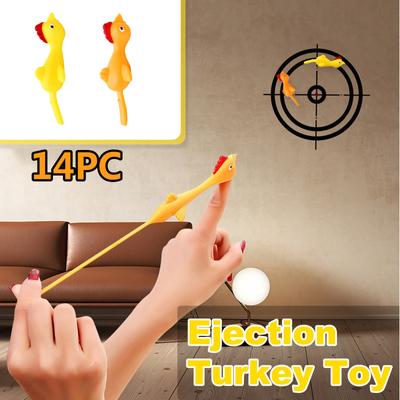 14 PCS Creative Ejection Chicken Toy Light Rubber Finger Prank Flying Toy