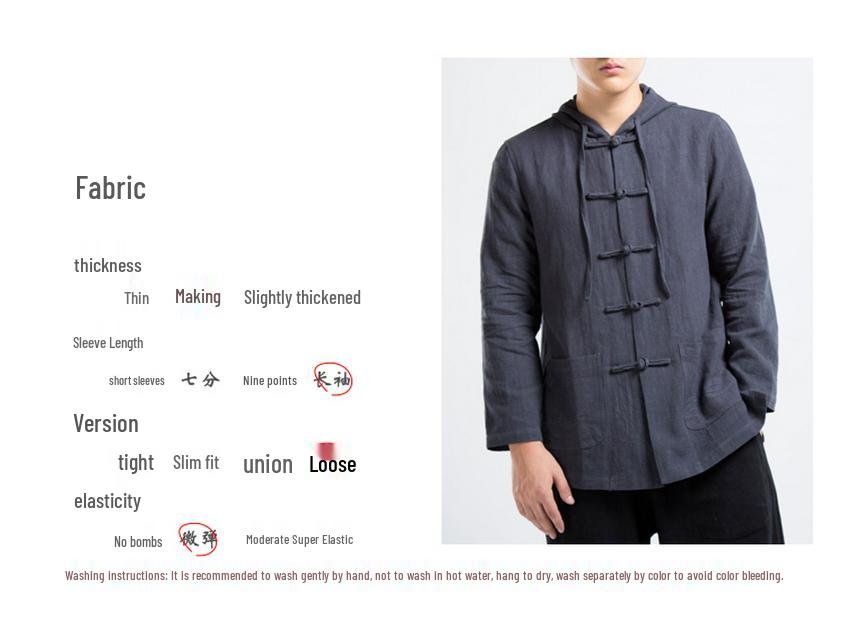 Men's Retro Linen Hooded Jacket: 2021 Autumn/Winter Chinese Style with Frog Buttons