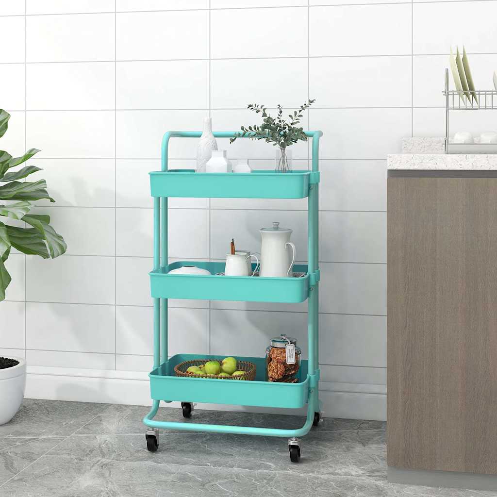 vidaXL Küchenwagen 3 Etagen Türkis 42x35x85 cm Eisen und ABS türkis