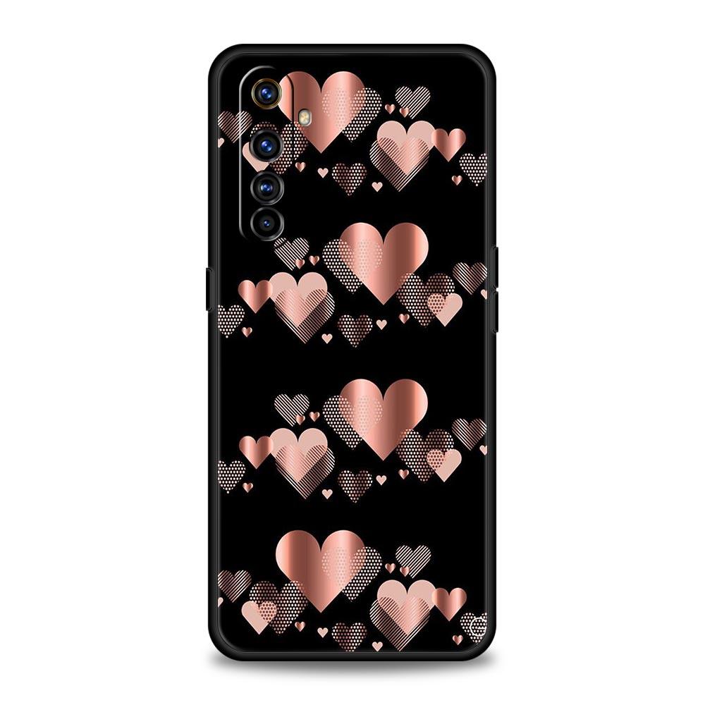 Gold Pink Rose Glitter Hearts Case For Realme 12 11 10 9 8 5G 7 6 GT5 GT3 GT2 Pro C21 C25 C35 For Realme GT Neo 2 3 3T 5 Cover