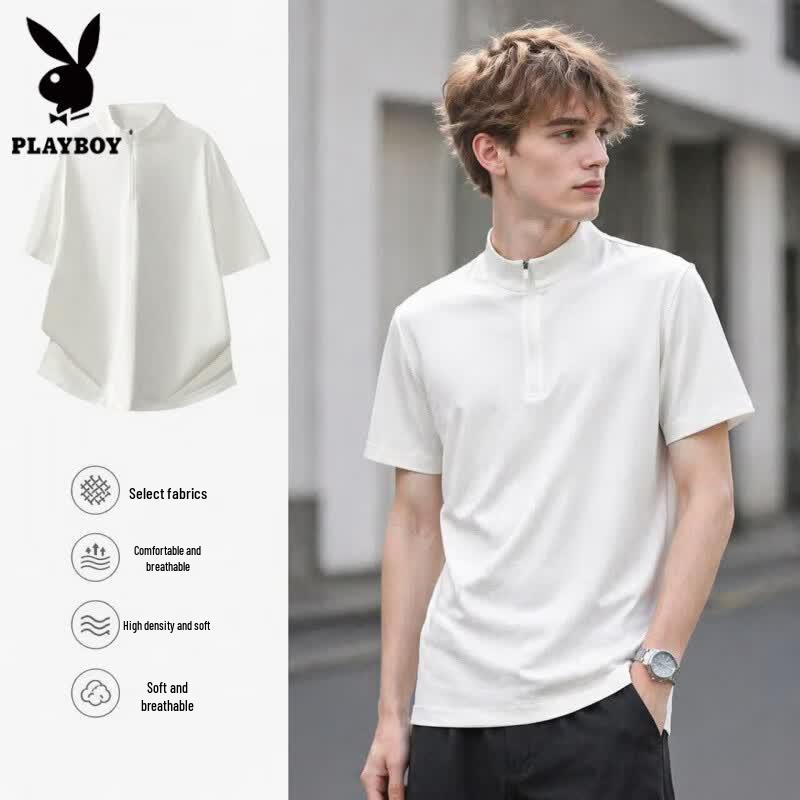 Playboy Men s Cool-Feel Stand-Collar Polo Shirt XL