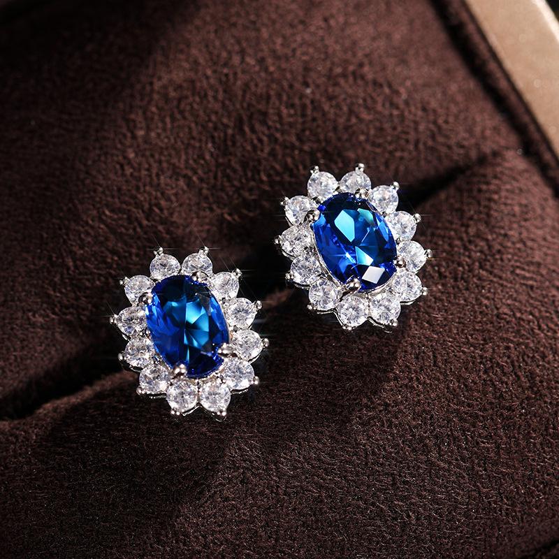 

7 цветов, циркон, серебро 925 пробы, женские серьги-гвоздики, модные изысканные камни, цветы, милые украшения принцессы синий