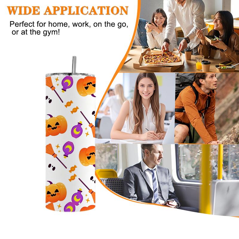 Straight Cup 591ml Halloween elements Straw Cup Gift Cup Hot Cold Tumbler Insulated Travel Cup Portable Tumbler