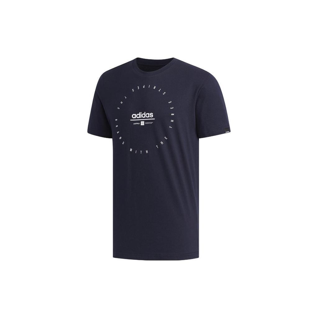 Adidas Solid Color Brand Logo Print Round Neck Short Sleeve T-Shirt Men Tops Blue FM6219