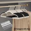 10 Hangers+20 Clips Suit Anti Slip Hangers Set -Heavy Duty Velvet Clothing Hangers for Wardrobe,Multiple Colors Closet Organizer