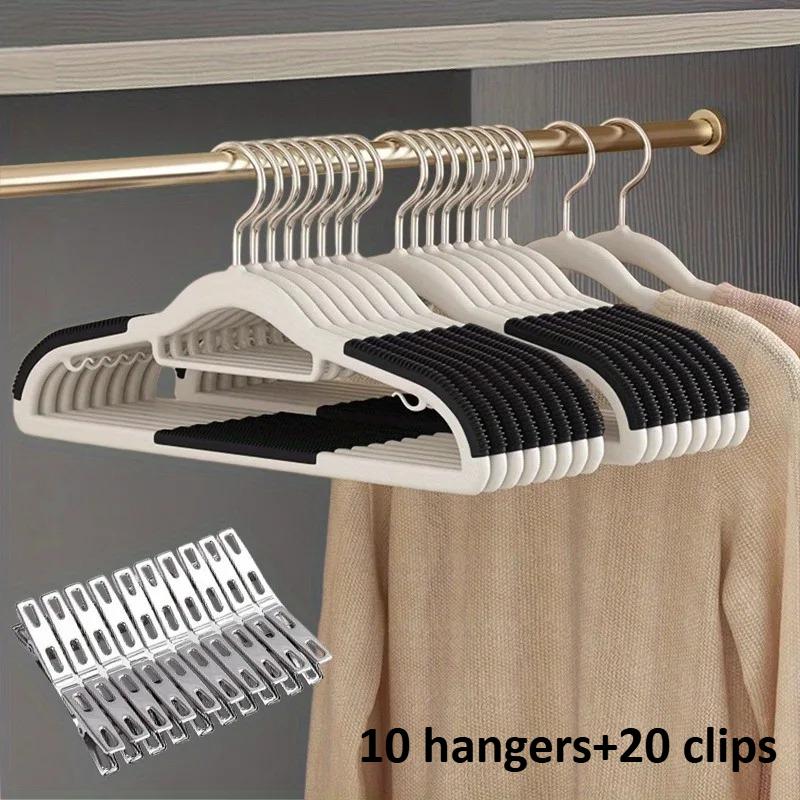 10 Hangers+20 Clips Suit Anti Slip Hangers Set -Heavy Duty Velvet Clothing Hangers for Wardrobe,Multiple Colors Closet Organizer