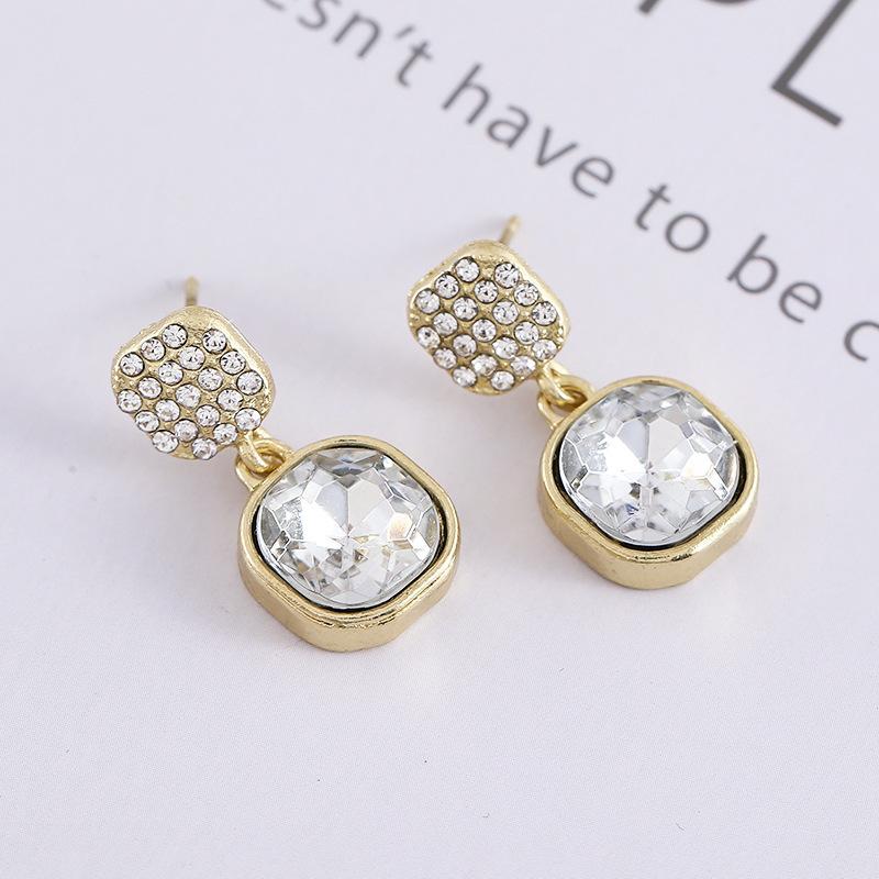 Square Zircon Crystal Rhinestone Drop Earring Punk European and American Exaggerated Metal Geometric Brincos Wedding Jewelry