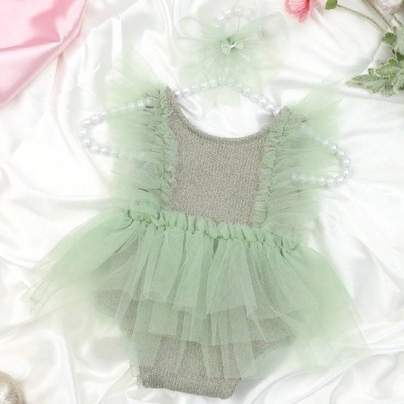 1 Set Photography Outfit for Infant Girls Breathable Romper Dress and Delicate Lace Headband Props for Newborns
