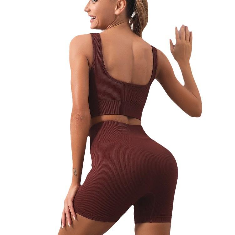 Europäisch-Amerikanisches Nahtloses Schnelltrocknendes Yoga-Westen- & High-Waist-Shorts-Set für Damen