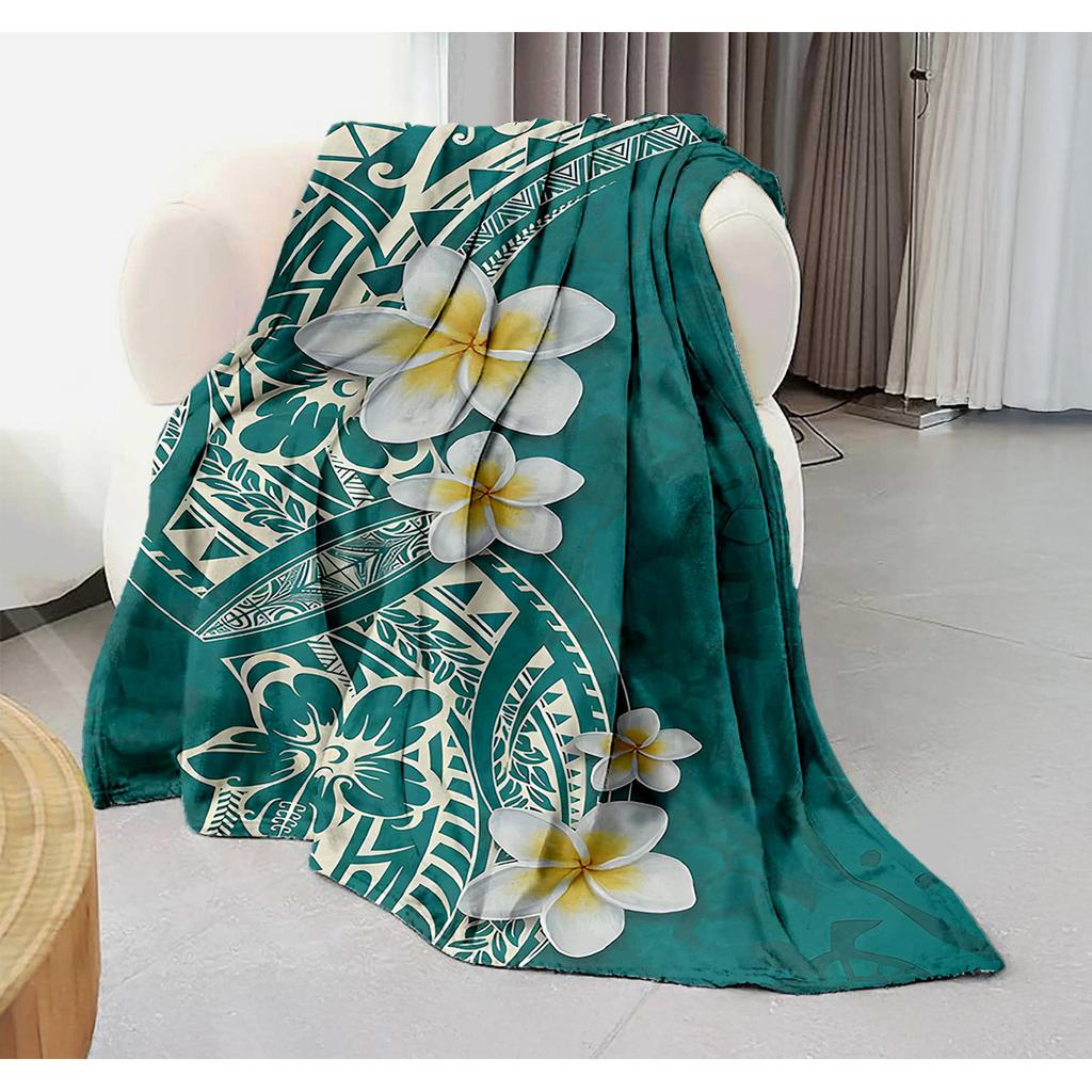 Blue-green Hawaiian pattern Blanket for Sofa Bed Travel Camping Living Room Office Conditioning Blanket for All Seasons Gifts