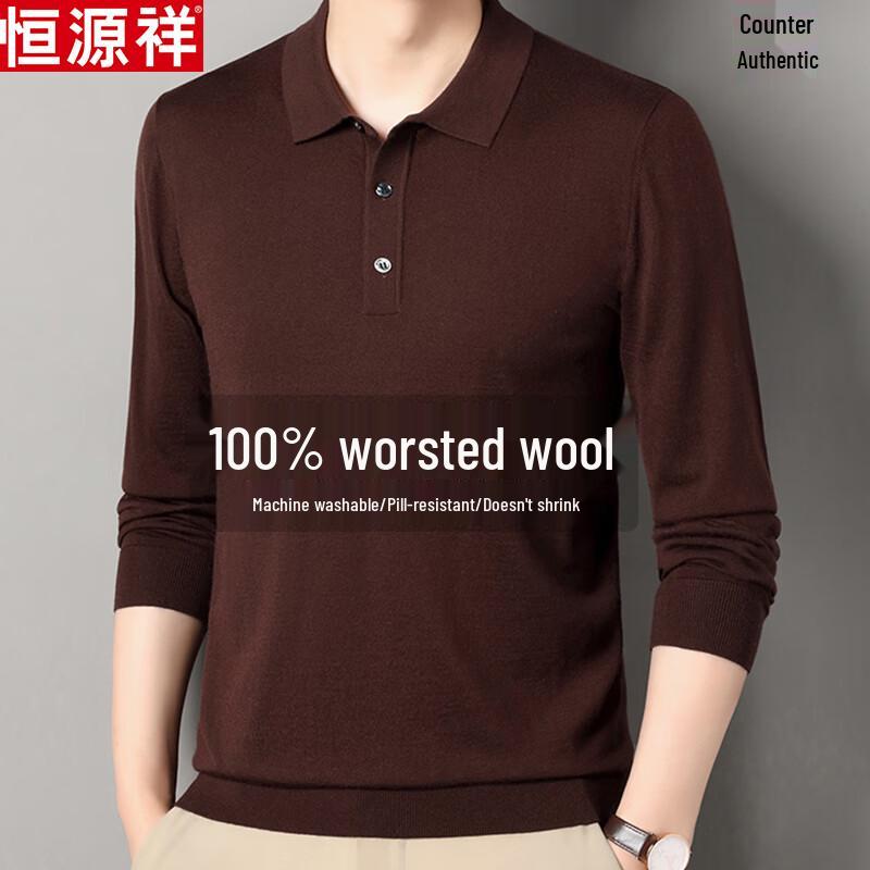 Hengyuanxiang Men's 100% Merino Wool Polo Sweater