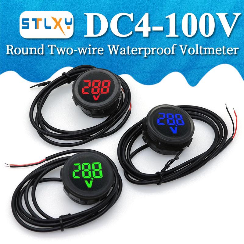DC 4-100V LED Digital Display Round Two-wire Waterproof Voltmeter DC Digital Car Voltage Current Meter Volt Detector Tester