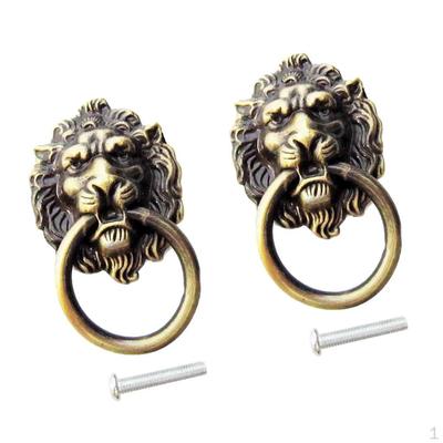 2x Retro Cabinet Door Drawer Bin Dreser Handle Pull Knob Hardware- Lion Head
