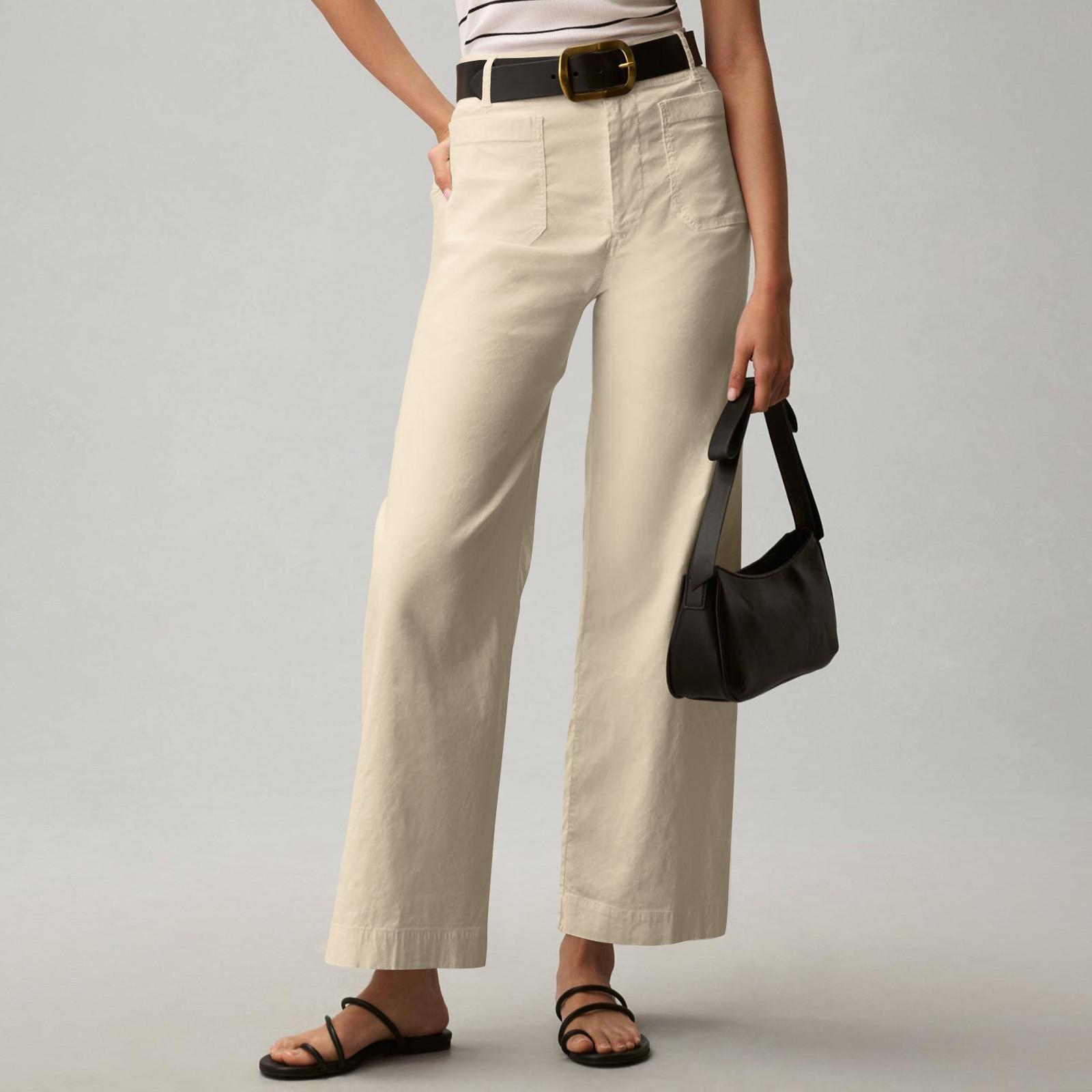 

Женские однотонные повседневные широкие брюки с девятью точками и карманами L бежевый