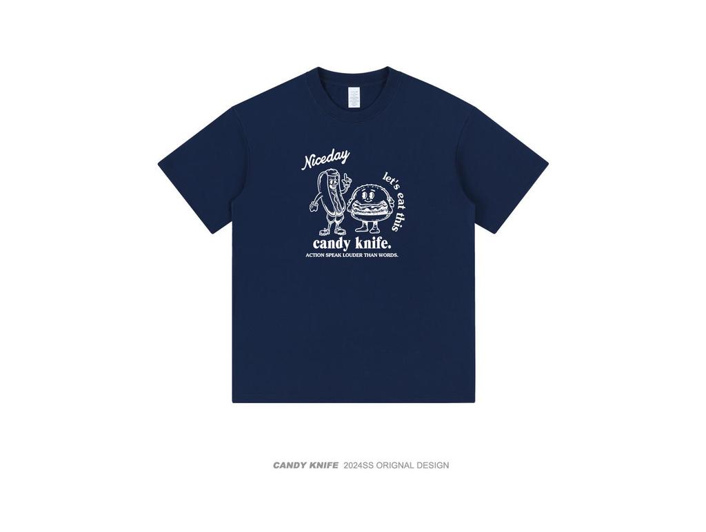 Hot Dog & Burger Cartoon T-shirt for Couples - American Casual Short Sleeve