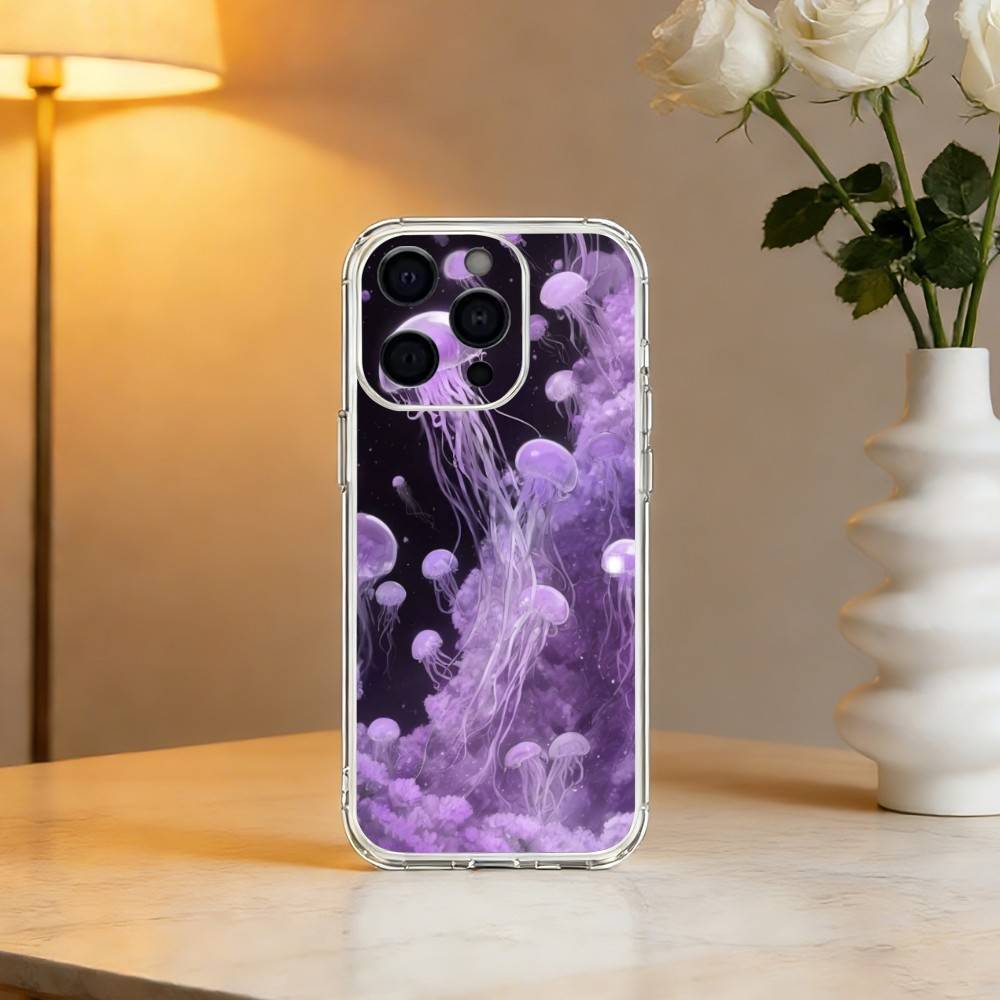 INS C-Cartoon Jellyfish Phone Case For iPhone 17 16 15 14 13 12 11 Mini Pro Max Plus Transparent Cover
